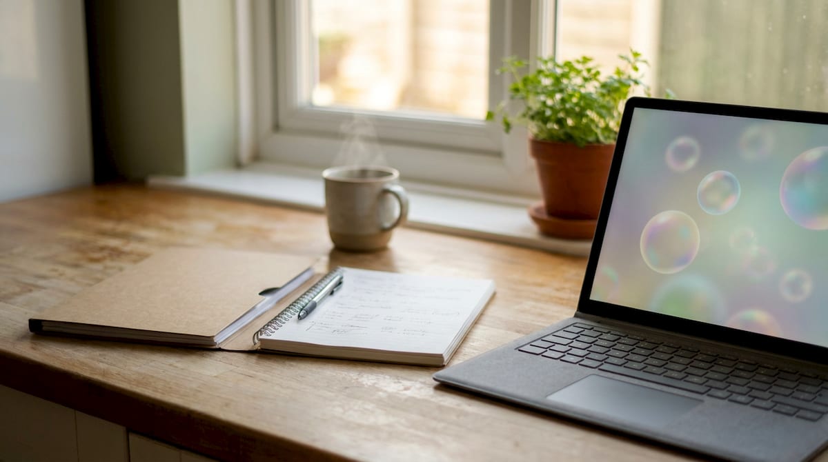 A laptop and an open notebook on a kitchen worktop, ready to draft a letter requesting an assessment. AI-generated illustration.